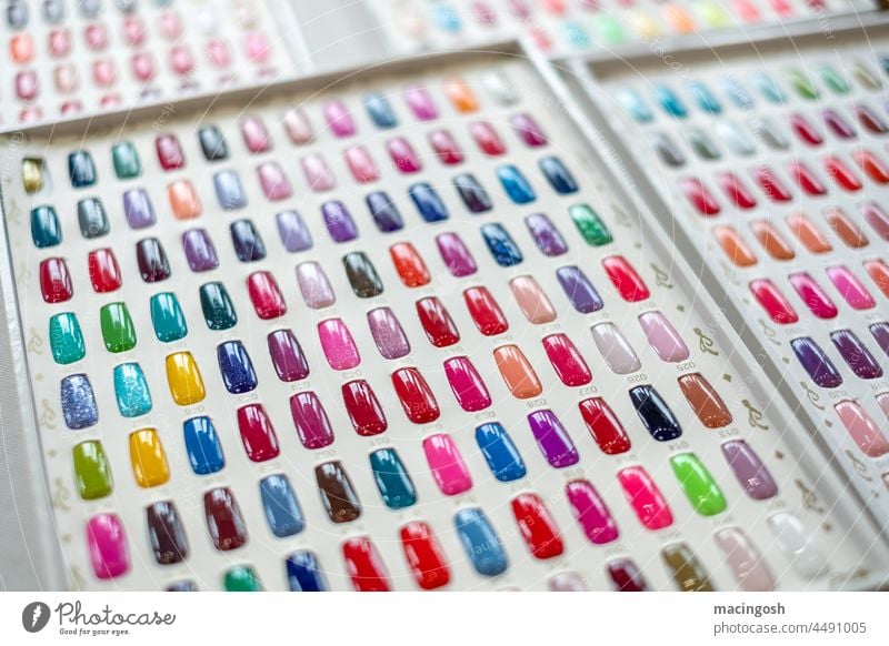 Sample palette for nail polish Nail polish painted fingernails Pattern Woman Feminine Deserted variegated multicoloured Fingernail colourful Girl colour samples