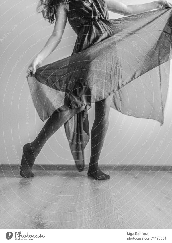 Woman dancing in a dress moving Movement Cloth Elegant Dance Clothing Dressed Thin Body Beautiful Anonymous Black & white photo Human being Feminine Adults