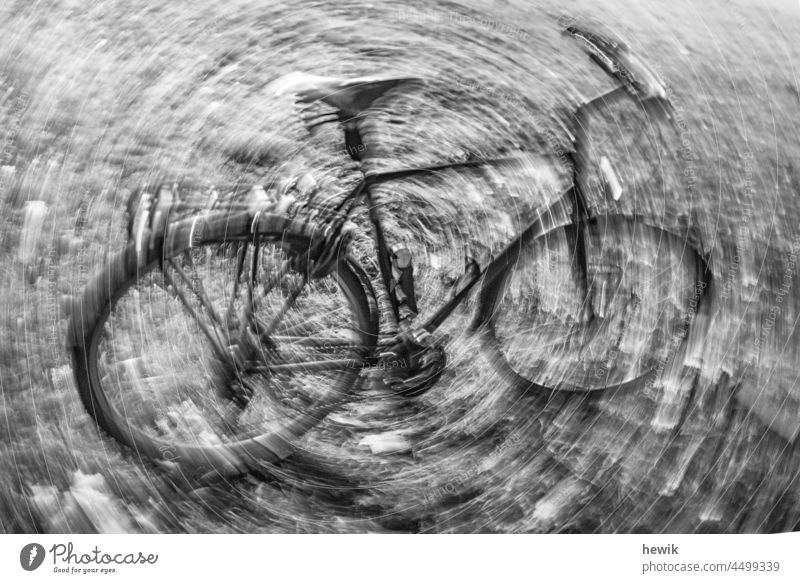 Bicycle blurred Black & white photo Rotation means of transport
