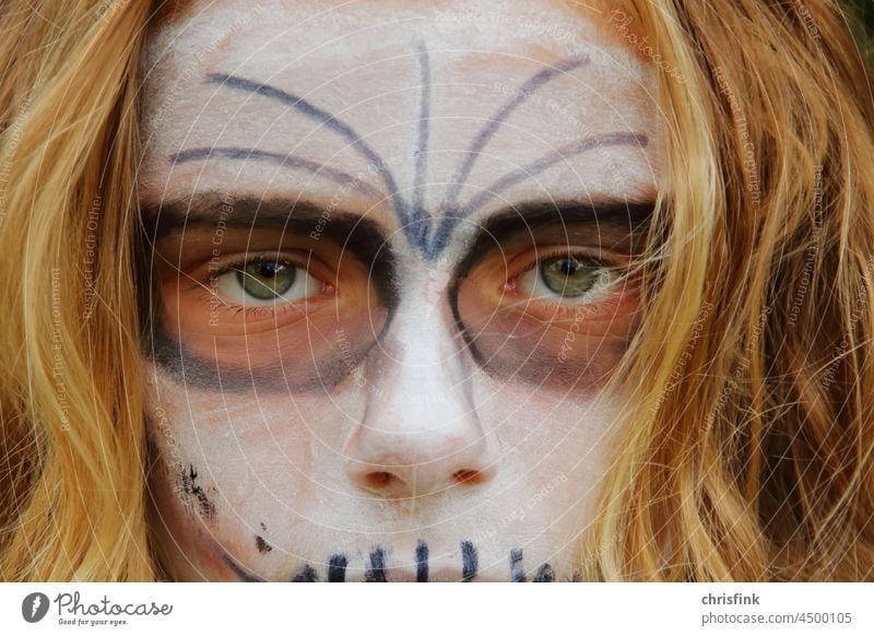Face made up creepy Make-up Wearing makeup Helloween Creepy Looking Colour Ritual Death dead carnival Carnival Eyes portrait Dark Fear horrendous Hallowe'en