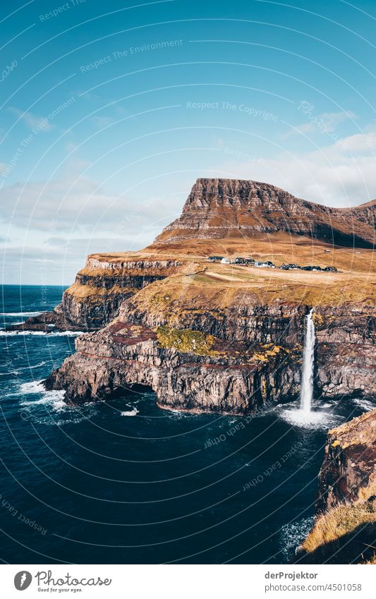Gásadalur waterfall on the Faroe Islands traditionally Outdoors spectacular rocky naturally harmony Weather Rock Hill Environment Rural highlands Picturesque
