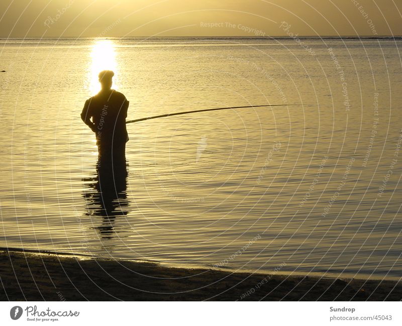 Anglers in Mauritius Beach Sunset Vacation & Travel Water