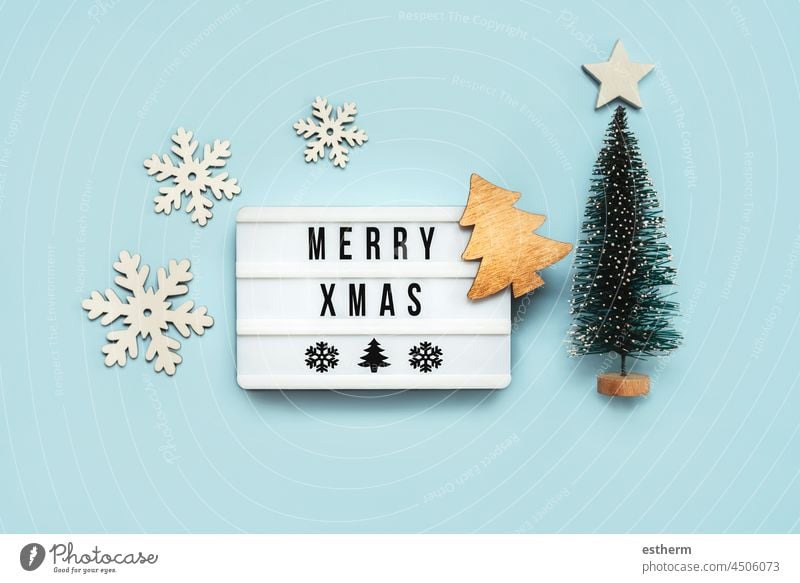 Merry Christmas.Light box with the text Merry Xmas and Christmas decoration.Christmas concept background christmas santa claus fun celebration christmas present