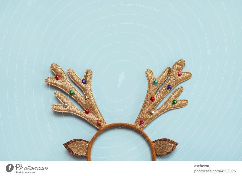Merry Christmas. Bright Christmas Toy deer antlers with copy space. Christmas concept background christmas santa claus fun celebration christmas present