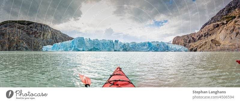 Panoramic image taken from a canoe over the edge of the Grey Glacier in Torres del Paine National Park in Patagonia patagonia mountain chile nature ice travel