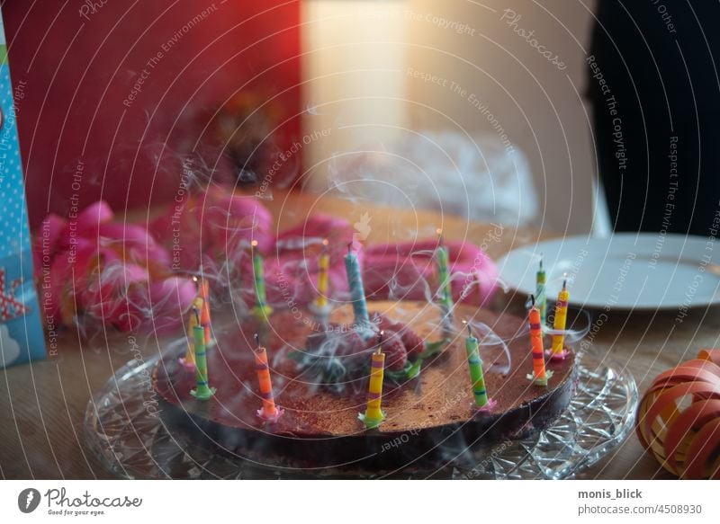 Birthday cake blow out candles Feasts & Celebrations shoulder stand Joy Happy Birthday Cake Interior shot Baked goods Dough To have a coffee cute Delicious