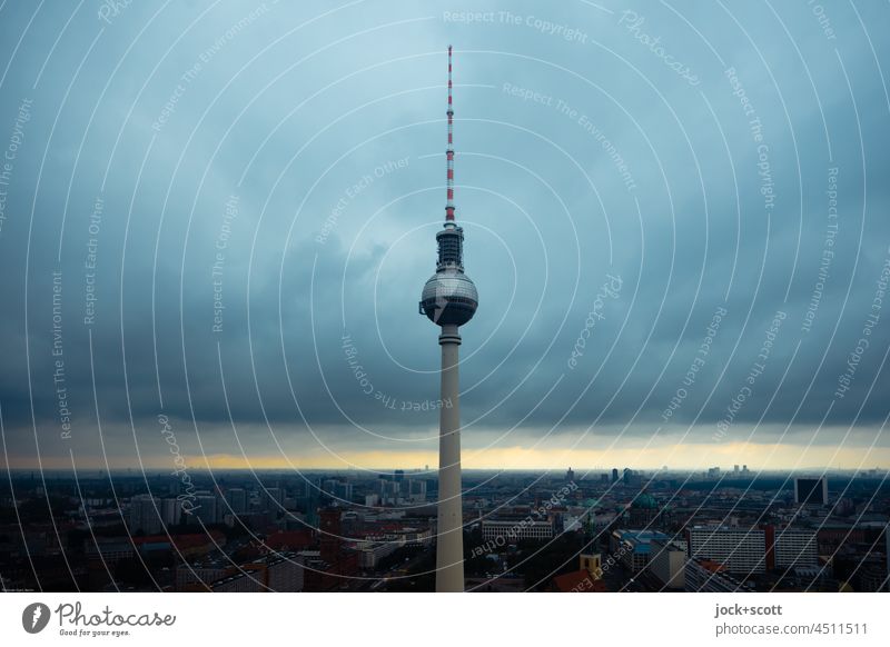 Cloudy sky over Berlin with bright stripes on the horizon Sky Downtown Downtown Berlin Tourist Attraction Landmark Berlin TV Tower Horizon Strip of light