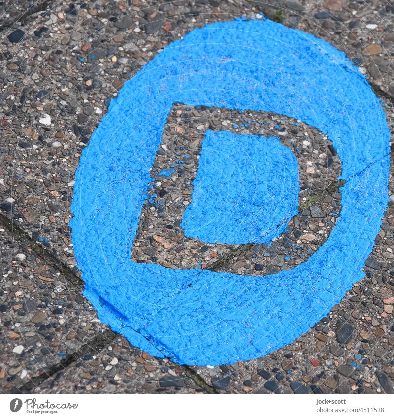#letter #D #sidewalk #inSquare Stencil letters Typography Sidewalk Detail Street art Colour Blue Paving tiles paint application Neutral Background