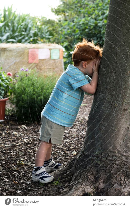 1,2,3,8,12,6.... I'm coming! Playing Human being Masculine Toddler Boy (child) 1 - 3 years Nature Summer Beautiful weather Red-haired Stand Cute Joy
