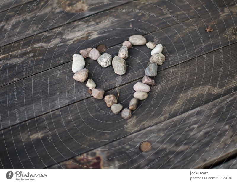 Heart from small stones Heart (symbol) pebbles Romance wooden slats Sign Love Infatuation Heart-shaped Display of affection Wood grain Surface structure