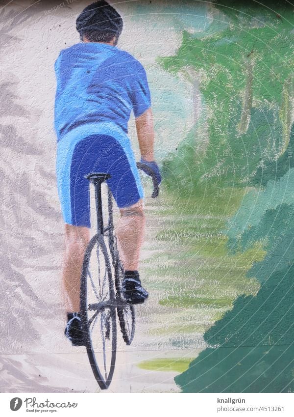 cyclist Bicycle Leisure and hobbies Painted Graffiti Art Image Racing cycle Cycling with helmet cyclists Sports Outdoors Transport Lifestyle Bikers free time