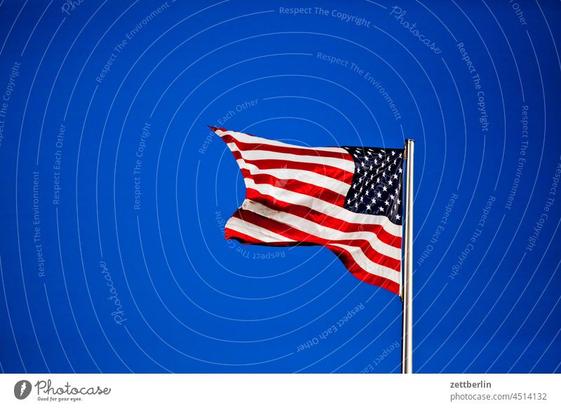 Stars and Stripes Americas Flag Flagpole flag emblem Pole stars & stripes USA Blow Wind united states of america Sky Blue Beautiful weather Summer Sky blue
