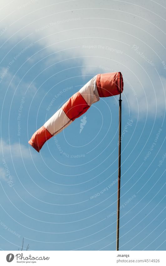 wind sleeve Windsock Wind direction Striped Sky Air Blow Blue Reddish white Clouds Climate Weather Beautiful weather Wind speed White wind force Air speed meter