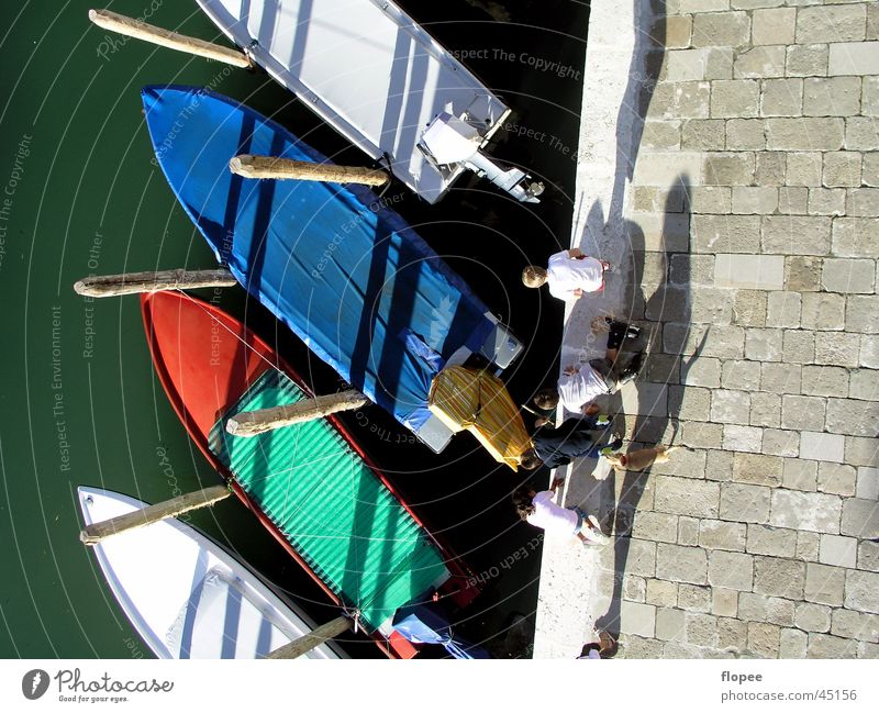 Boats in the evening Watercraft Jetty Child Fisherman Search Venice Bird's-eye view Europe long shadows Evening