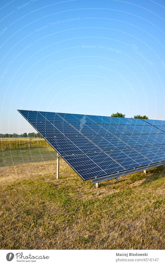 Picture of solar panel modules on a field, selective focus. sun eco nature technology blue energy photovoltaic alternative electricity power renewable sky