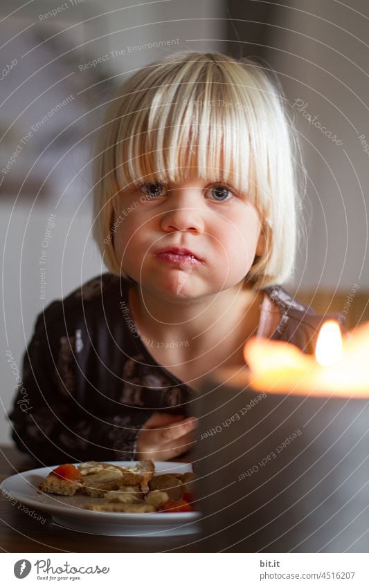 I like it. Child Girl portrait Toddler 1 - 3 years Looking Looking into the camera Infancy Face Eating shoulder stand Light Meal Meditative asking hollowed Chew