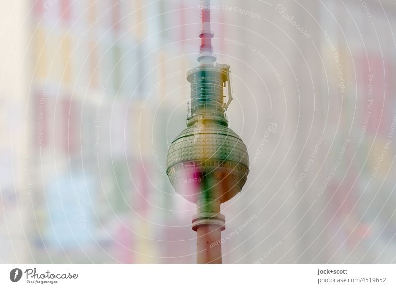 colorful transparent colors and shapes and the television tower Berlin TV Tower Pane Structures and shapes Landmark Downtown Berlin Reaction blurriness Fantasy
