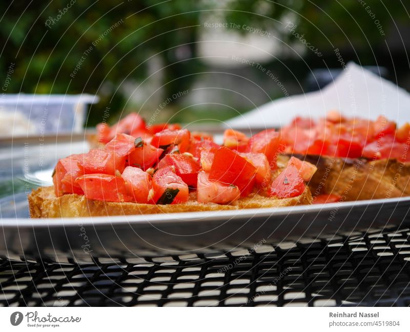 Delicious tomato baguette Cooking Close-up Near Fresh Baguette ciabatta Bread Fruity Restaurant Food photograph Eating Dish Healthy Eating Vegan diet