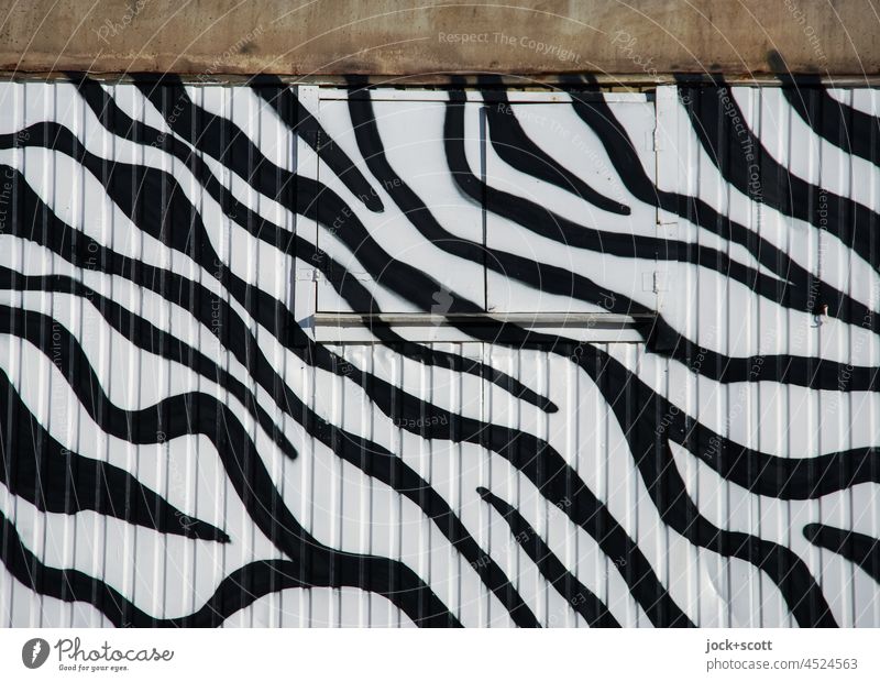 Zebra crossing meets trailer Site trailer Structures and shapes Detail Abstract Pattern Stripe design Style Street art Decoration Creativity Freedom of design