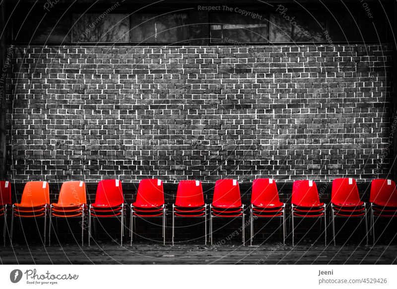 33 seats Many Empty Seat chairs Row of chairs Places Free Structures and shapes Sit Event Theatre Stands Pattern Red Stack stacked Colorkey Beaded Sequence