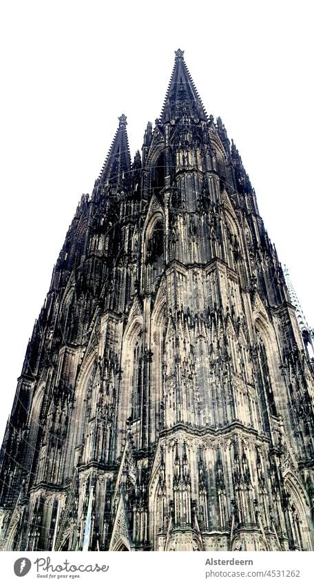 Partial view of the north tower of Cologne Cathedral without scaffolding North Tower cathedral monastery Dome Historic Old refurbished Black Gray