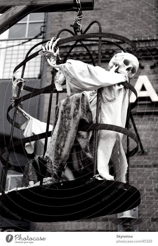 ghost Ghosts & Spectres  Cage Iron Exhibition Creepy Hamburg Dungeon Exterior shot Death's head Captured Black & white photo Event Historic Tourist Attraction