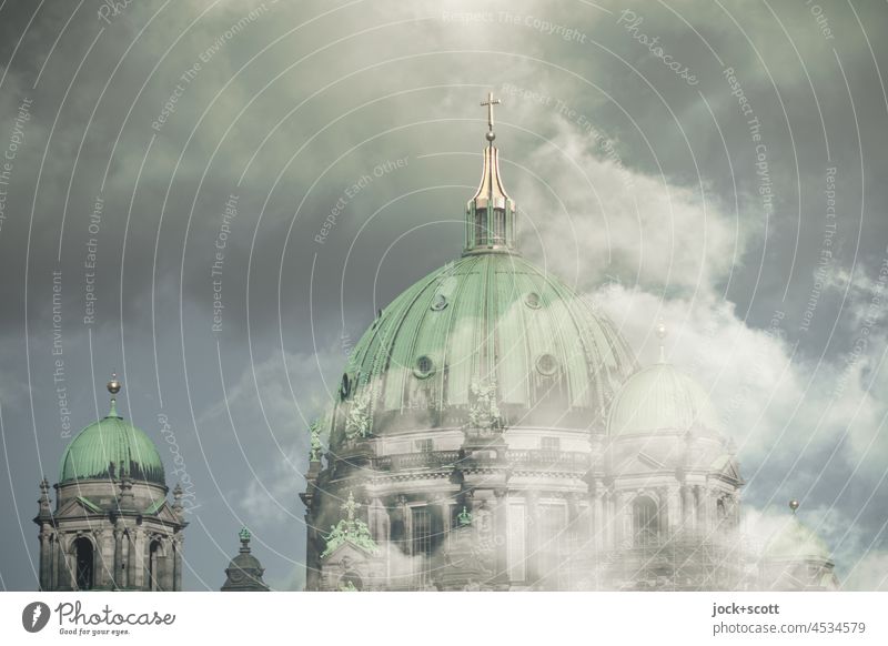 Lightness | Clouds over the Berlin Cathedral Tourist Attraction Domed roof dome Church Architecture Religion and faith Manmade structures Sky Double exposure