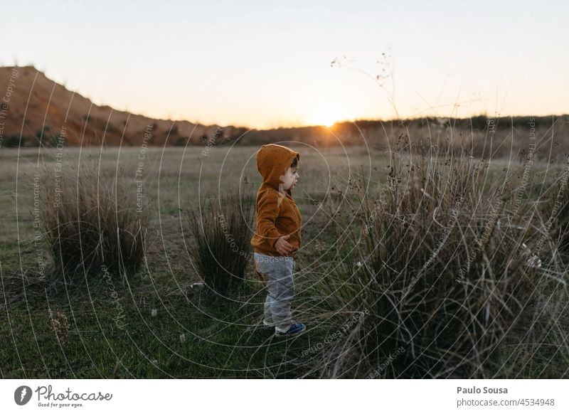 Child with orange hoodie Hooded (clothing) childhood explore 1 - 3 years Caucasian one person Sunset Autumn Authentic Autumnal Happiness Cute Nature Day Infancy