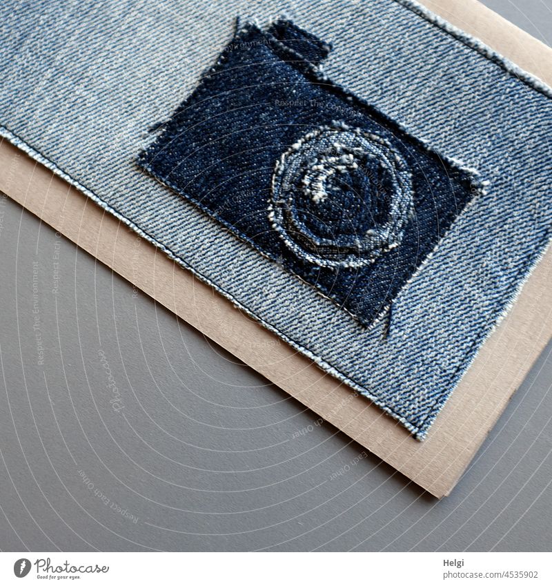 lovingly creatively designed birthday card with a sewn camera made of jeans fabric map Work of art artistic Artistic stitched tinkered Joy Gift Creativity Cloth
