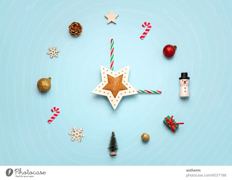 Christmas time. Abstract Christmas clock with Christmas decoration. Christmas concept background christmas santa claus fun celebration christmas present
