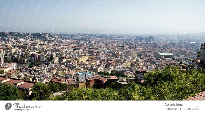 View of Naples, Italy vacation voyage Town Vantage point Green Sky Horizon wide Large Tree Old town Vacation & Travel Exterior shot Summer