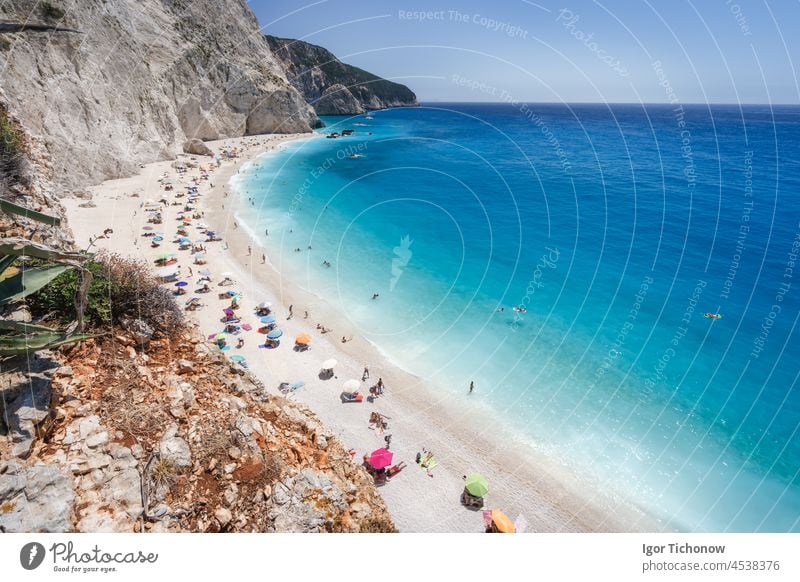 Porto Katsiki Beach on Lefkada Ionian Island, Greece lefkada beach greece katsiki porto nature landscape island sea summer blue ionian seascape mediterranean