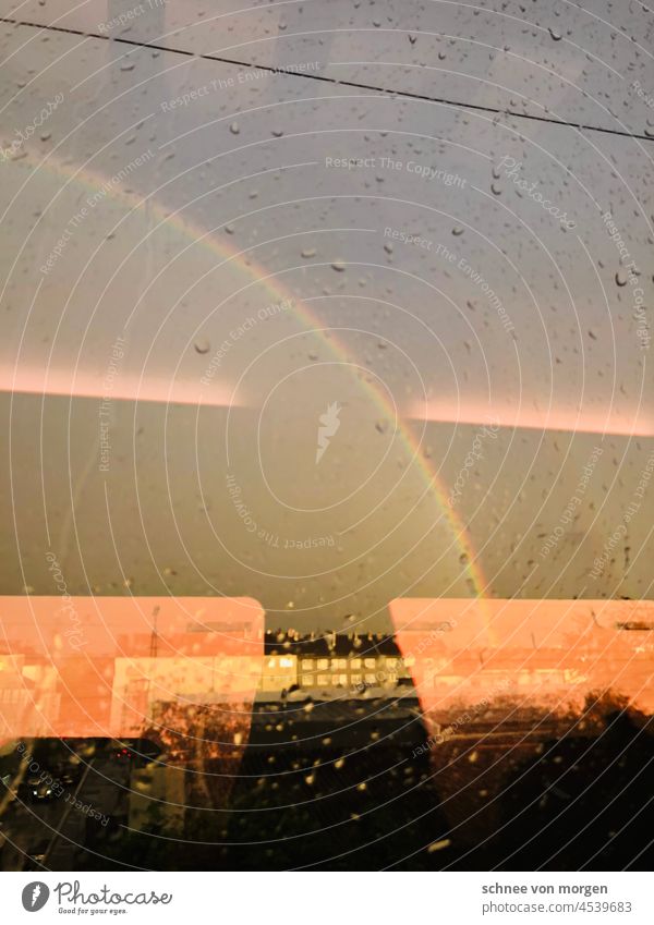 Rainbow for the weekend Weather Track Commuter trains Bad weather Railroad Transport Train station Berlin Vacation & Travel Public transit Speed Driving