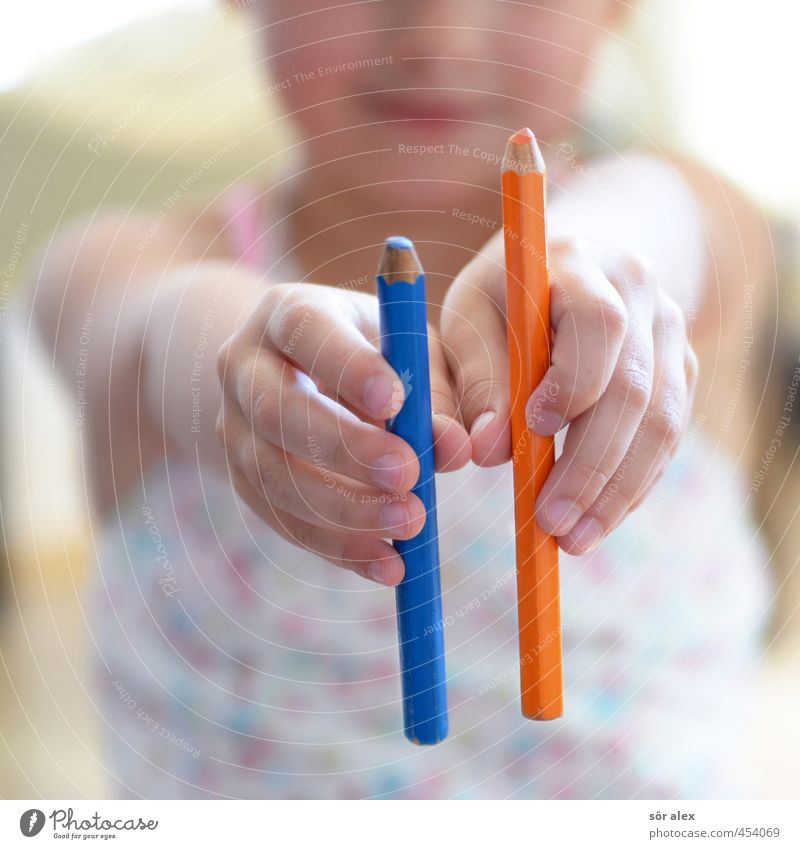 SECOND Parenting Education Kindergarten Child School Study Schoolchild Human being Feminine Girl Fingers 1 Crayon Select To hold on Blue Orange Selection