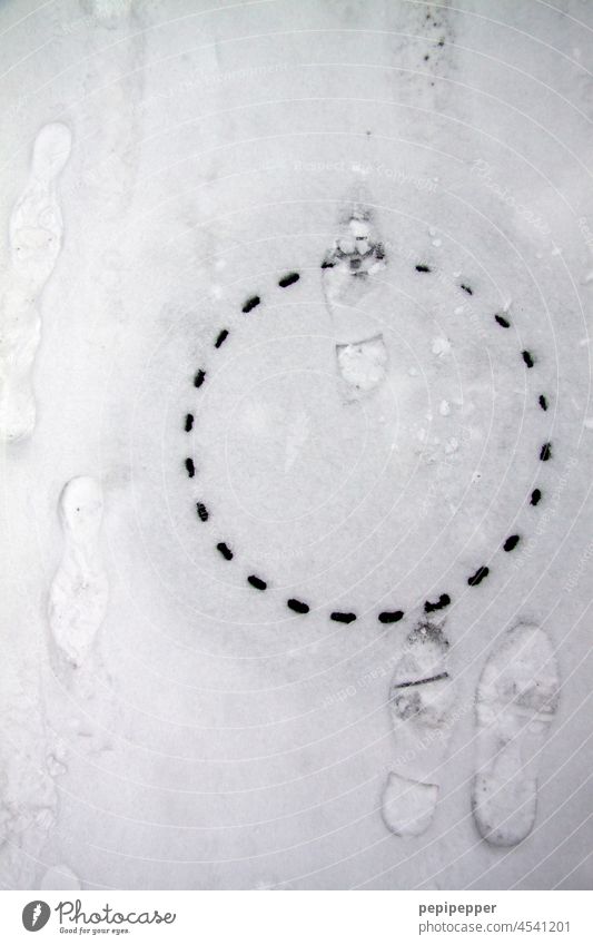 snow covered manhole cover with footprints in snow Gully Gullys Snow Footprint in the snow Snow layer Winter Winter mood Cold White Winter's day Snowscape Frost