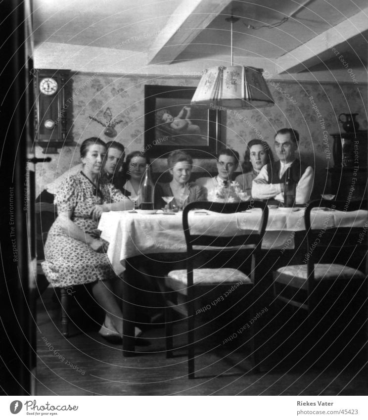 View into the living room Living room Man Woman Party Family & Relations Friendship Posture Group Club Feasts & Celebrations 1945 Forties Black & white photo
