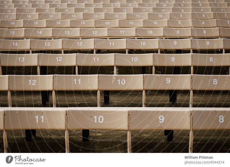 Assigned Seating Stadium Stadium seats sports arena Row of seats Deserted Empty Arena Seating capacity Places Audience Chair Colour photo Free