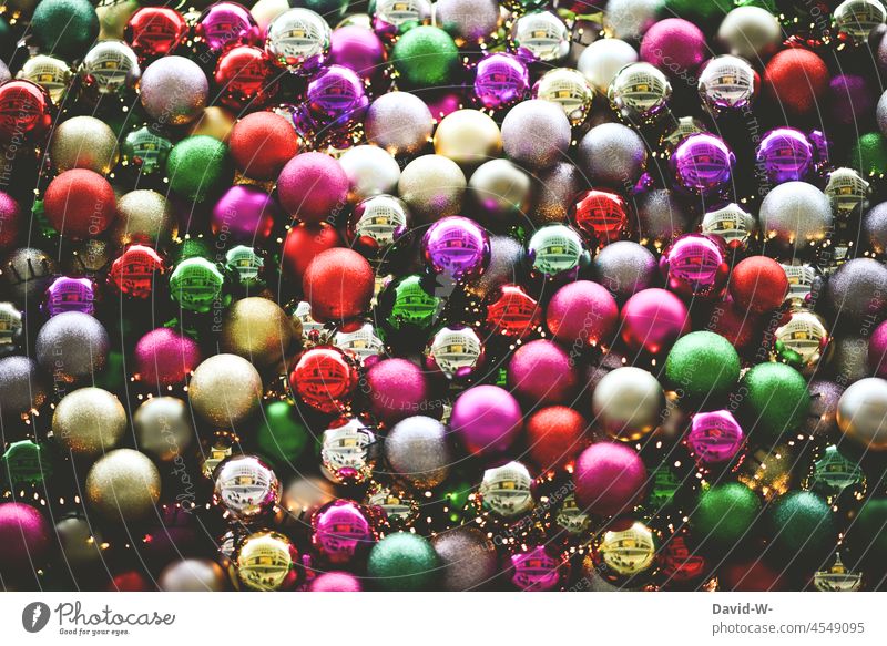 many colorful christmas tree balls baubles Christmas & Advent Christmassy Christmas decoration tawdry variegated colourful Decoration Festive Reflection