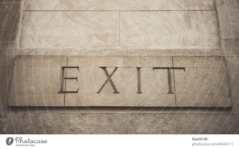 Exit - inscription , word on a wall exit Wall (building) Word Way out Emergency exit nostalgically Old Stock market concept