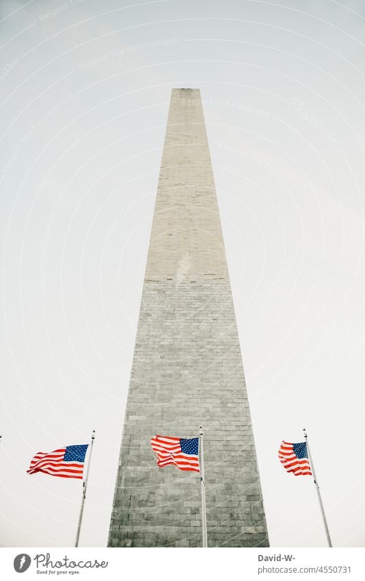 The Monument - Monument in Washington behind flags of the USA monument Americas Flags Blow Wind Memory