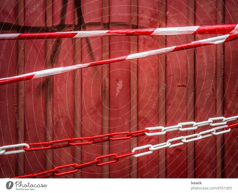 cordon chains flutterband Reddish white Exterior shot vertical stripes stop colour red
