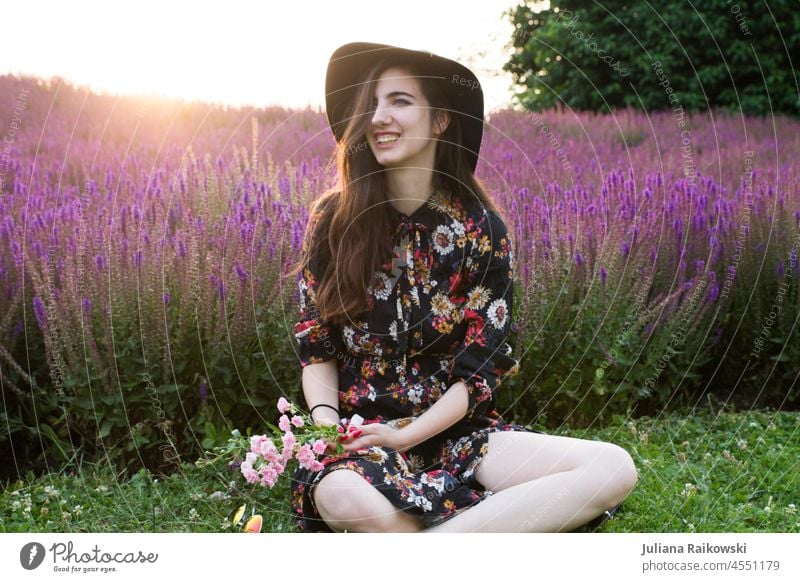 Smiling woman in lavender field Woman Young woman portrait Feminine Adults Youth (Young adults) Human being Colour photo 18 - 30 years Exterior shot Day pretty