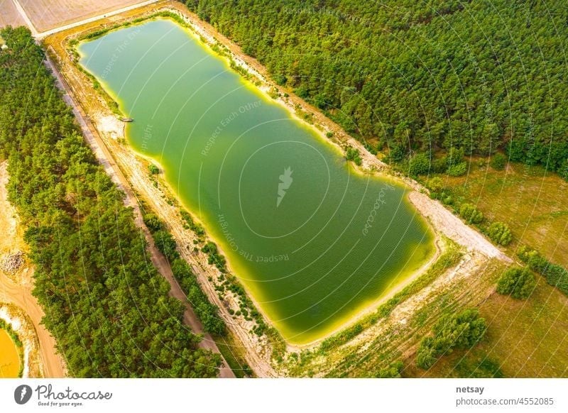Aerial view of wild forest lake in summer. Small blue lake in green pine tree forest in rural above aerial alaska background beautiful beauty canada country