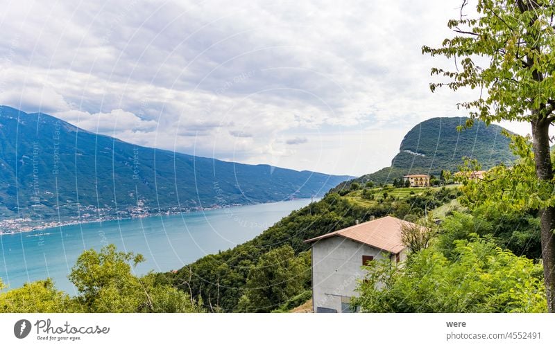 View of Lake Garda from Tremosine Gardesana road Holiday Italian city Italy Mediterranean Recreation copy space holidays italian italy lake landscape leisure