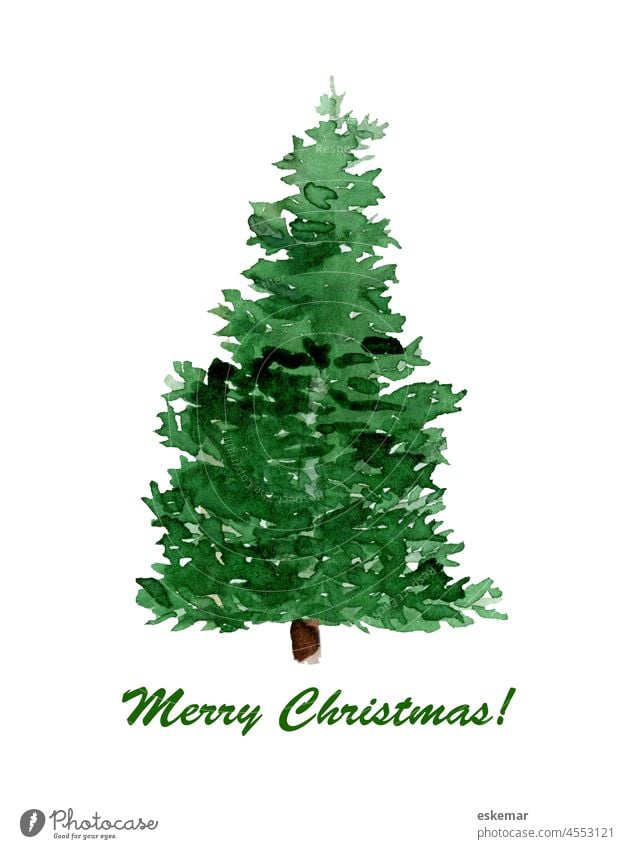 Merry Christmas, Weihnachtsbaum in Aquarell Weihnachten frohe merry christmas frohe Weihnachten Weihnachtskarte Karte Christbaum Baum Tannenbaum Schrift