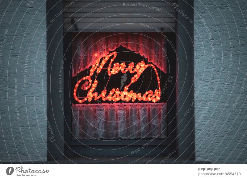 Merry Christmas - glowing neon sign in a window Christmas & Advent Christmas 2020 Christmas decoration Christmas fairy lights Feasts & Celebrations Decoration