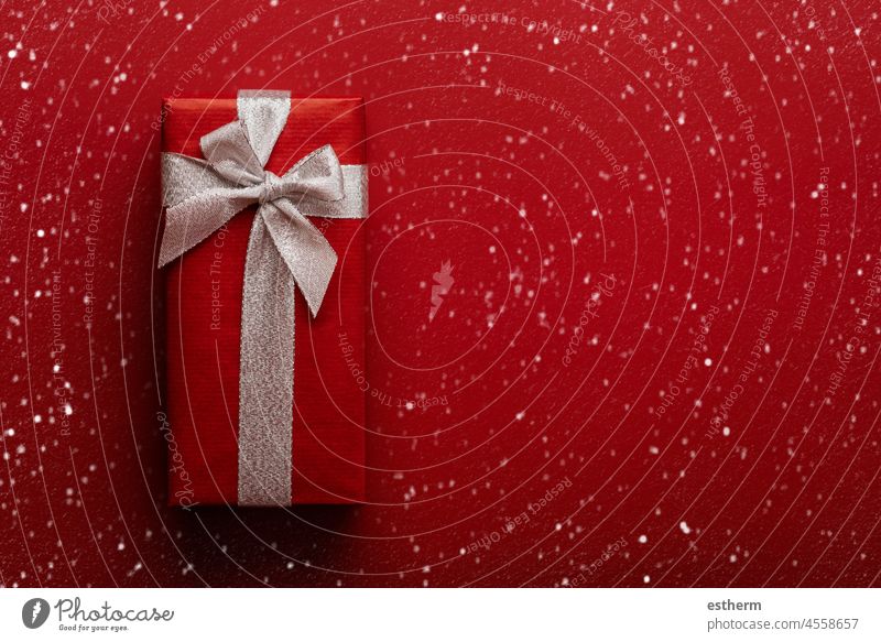 Merry Christmas. Top view of Christmas gift box with snowflakes and copy space. Christmas concept background christmas christmas presents christmas eve