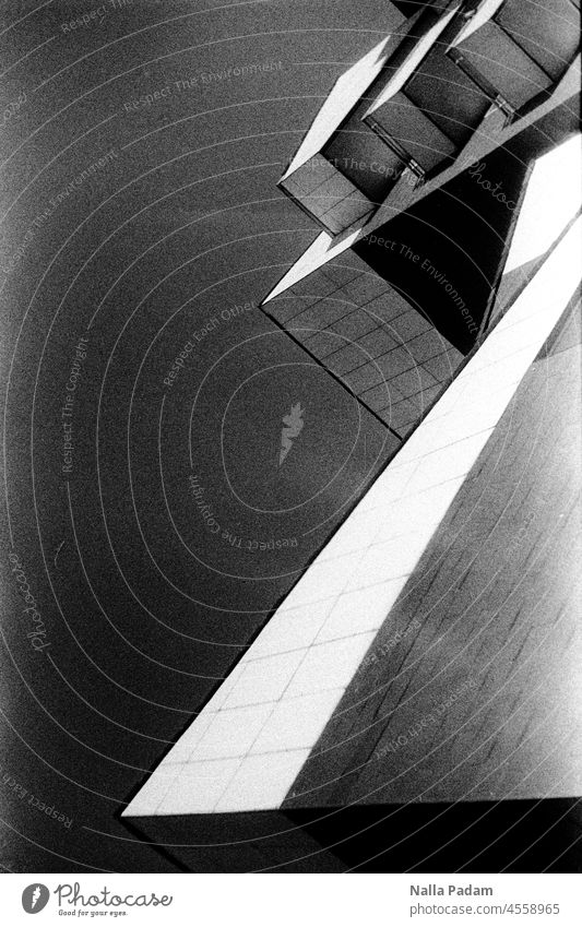 Architecture rotated by 90 degrees Analog Analogue photo B/W Black & white photo black-and-white Balcony Facade Exterior shot Deserted The Ruhr Wall (building)