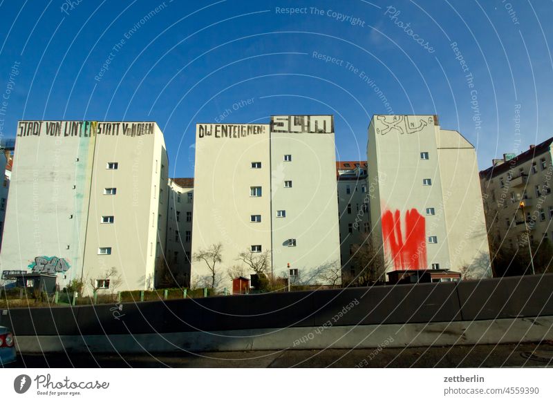 Apartment buildings on the motorway Architecture Berlin Office city Germany Capital city House (Residential Structure) Sky High-rise downtown Middle Modern