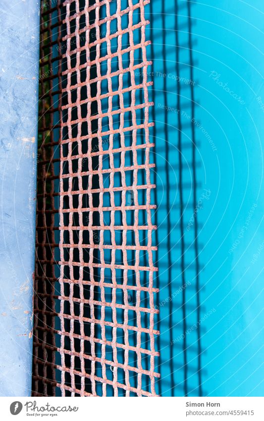 Grid - Network Structures and shapes Blue Protection Grating Membrane Abstract Detail Pattern Metal Steel carrier Plastic Barrier Hoarding Construction